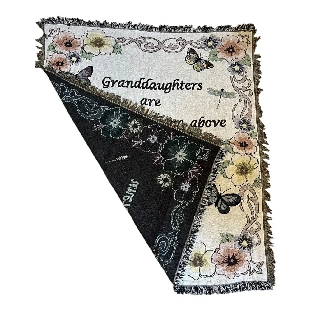 Granddaughters Are Angels Woven Tapestry Throw Blanket Floral Butterfly 54x46